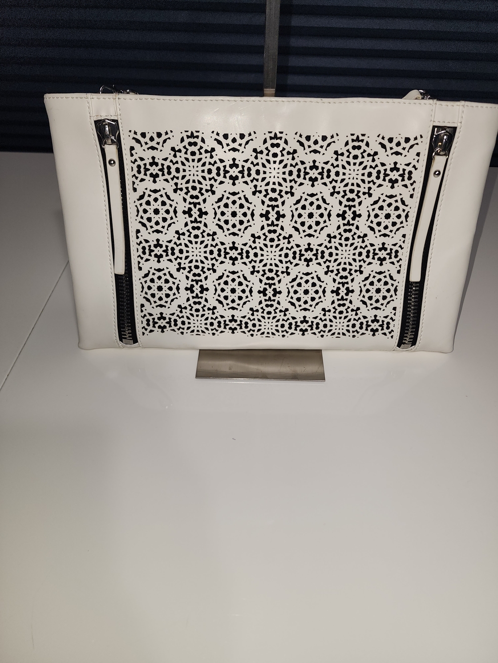 Vince Camuto White Leather Laser-Cut Clutch Handbag - Sleek Women's Bag